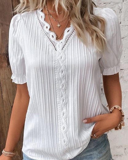 Damen Bluse V-Ausschnitt Klassisch Weiß - Norvielle