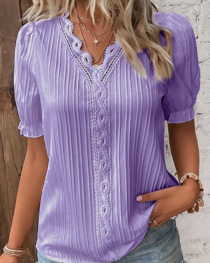 Damen Bluse V-Ausschnitt Klassisch Weiß