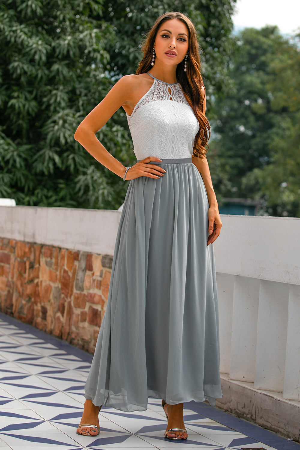 Damen Maxi Kleid Hochzeitsgastkleid