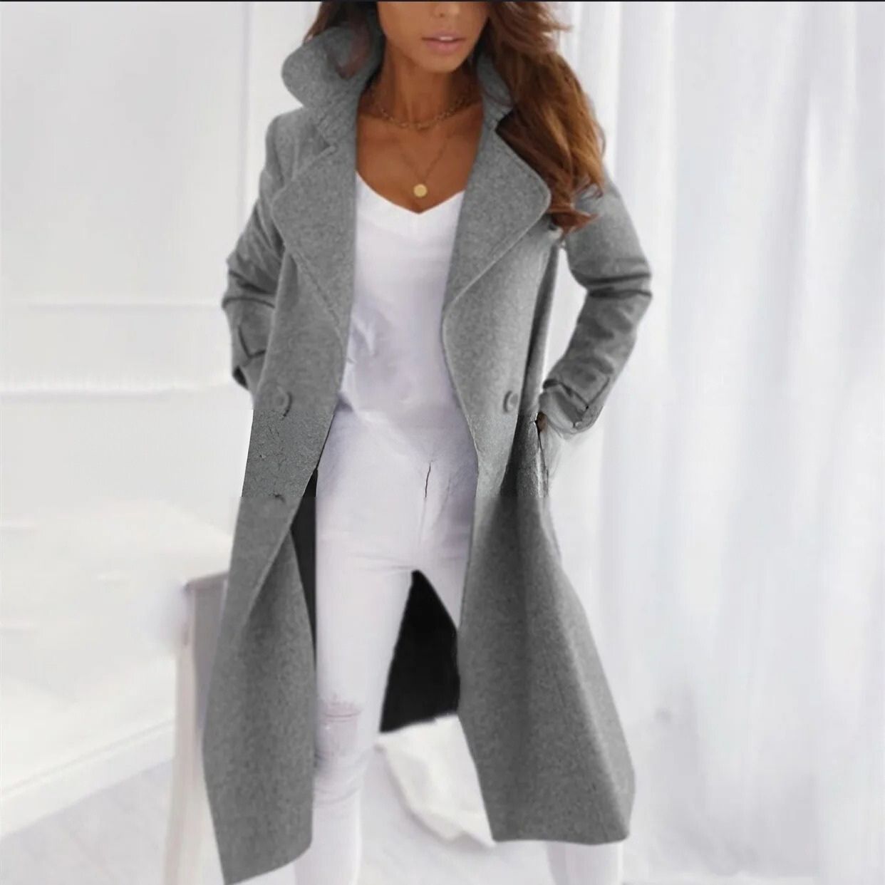 Damen Jacke Lange Valentina Umlegkragen - Norvielle