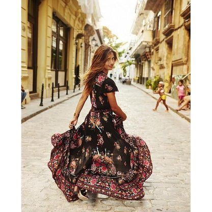 Norvielle Damen Maxikleid Spanischer Stil - Norvielle