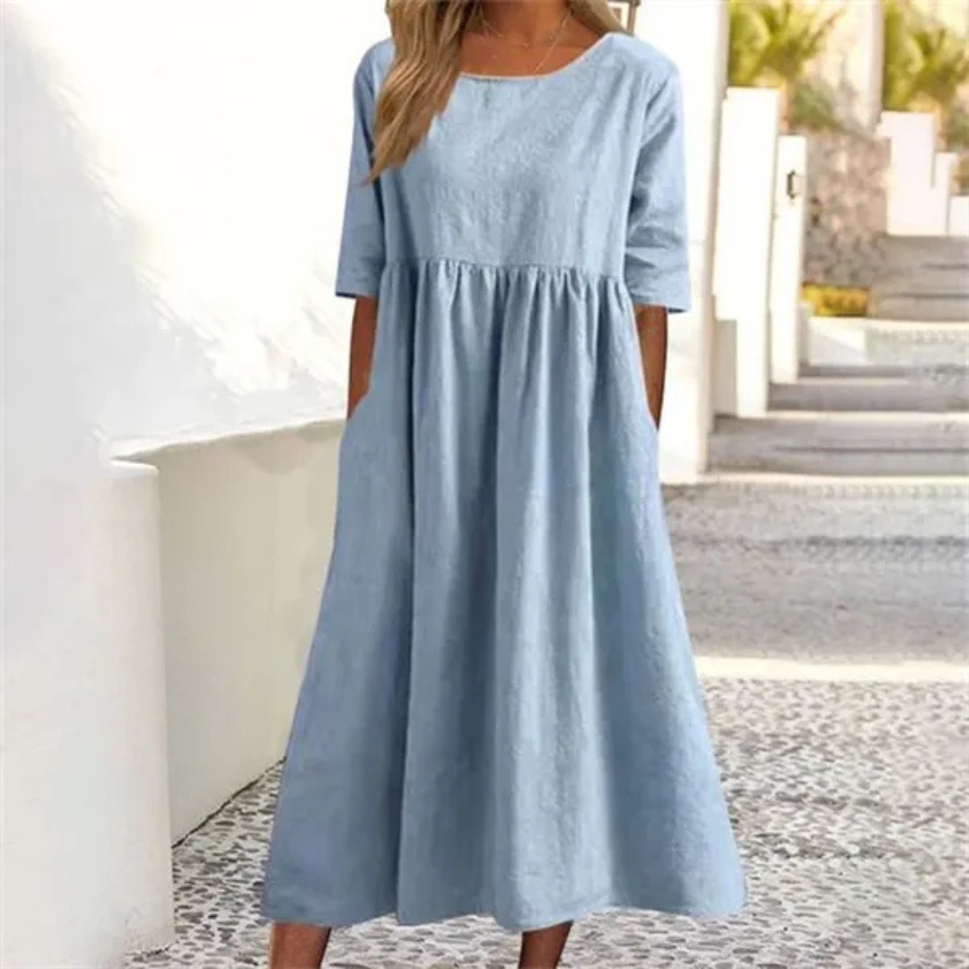 Damen Midi Kleid lockerer Schnitt fließend Schwarz - Norvielle
