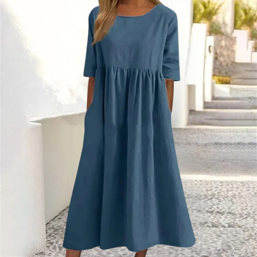 Damen Midi Kleid lockerer Schnitt fließend