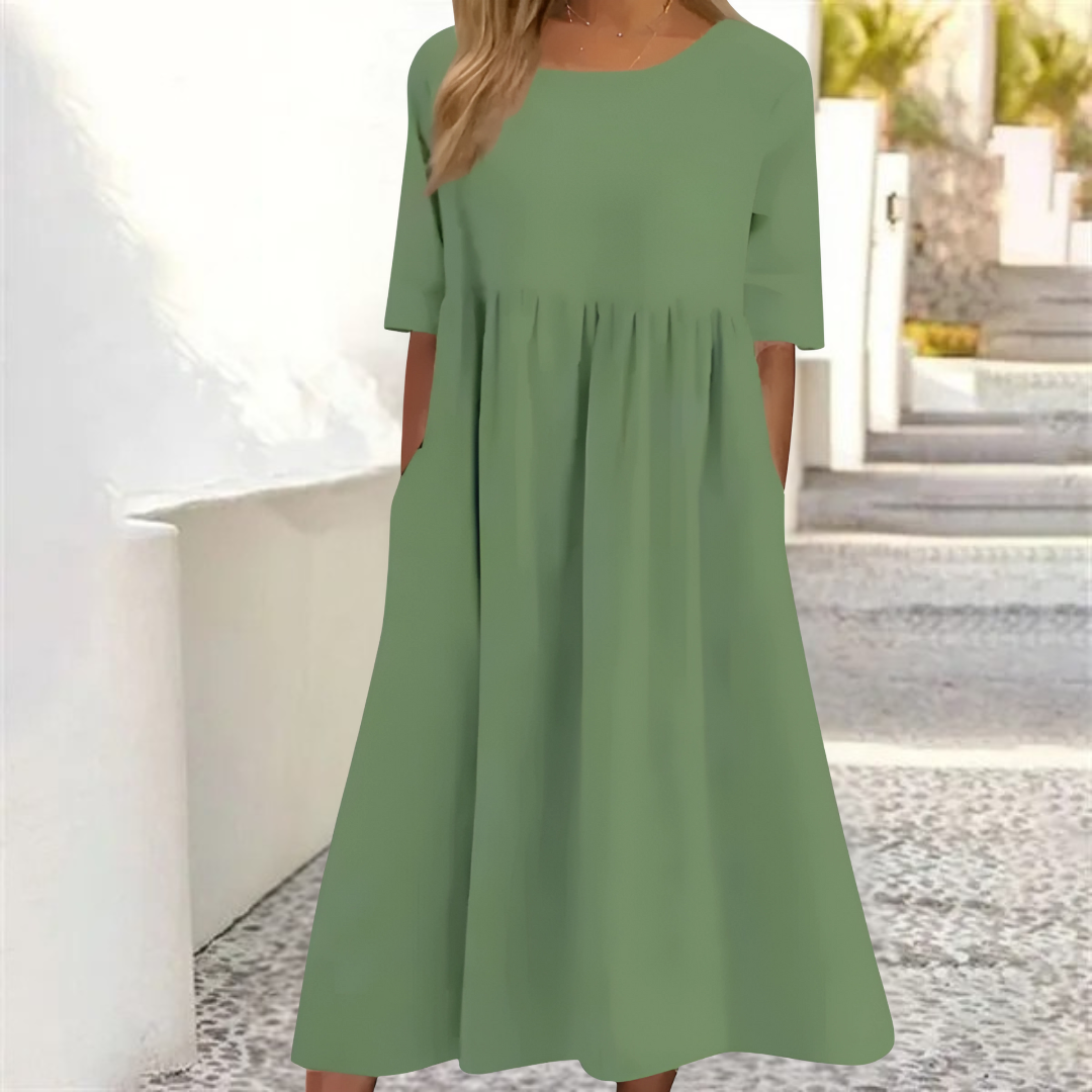 Damen Midi Kleid lockerer Schnitt fließend