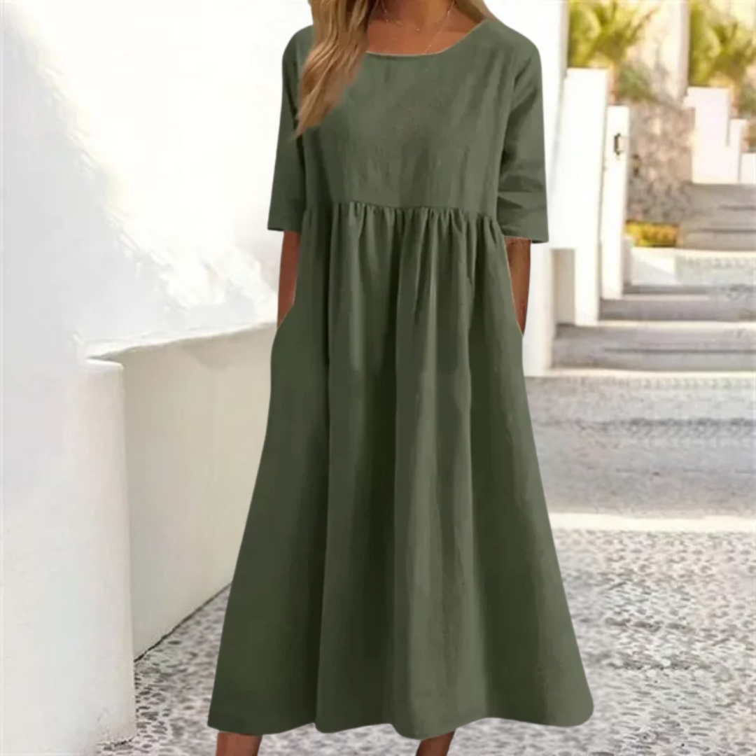 Damen Midi Kleid lockerer Schnitt fließend