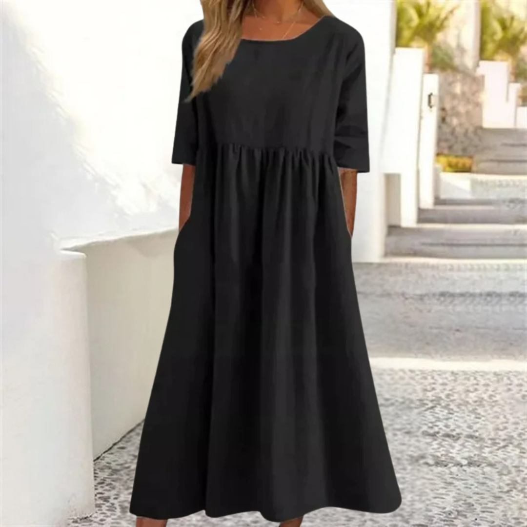 Damen Midi Kleid lockerer Schnitt fließend