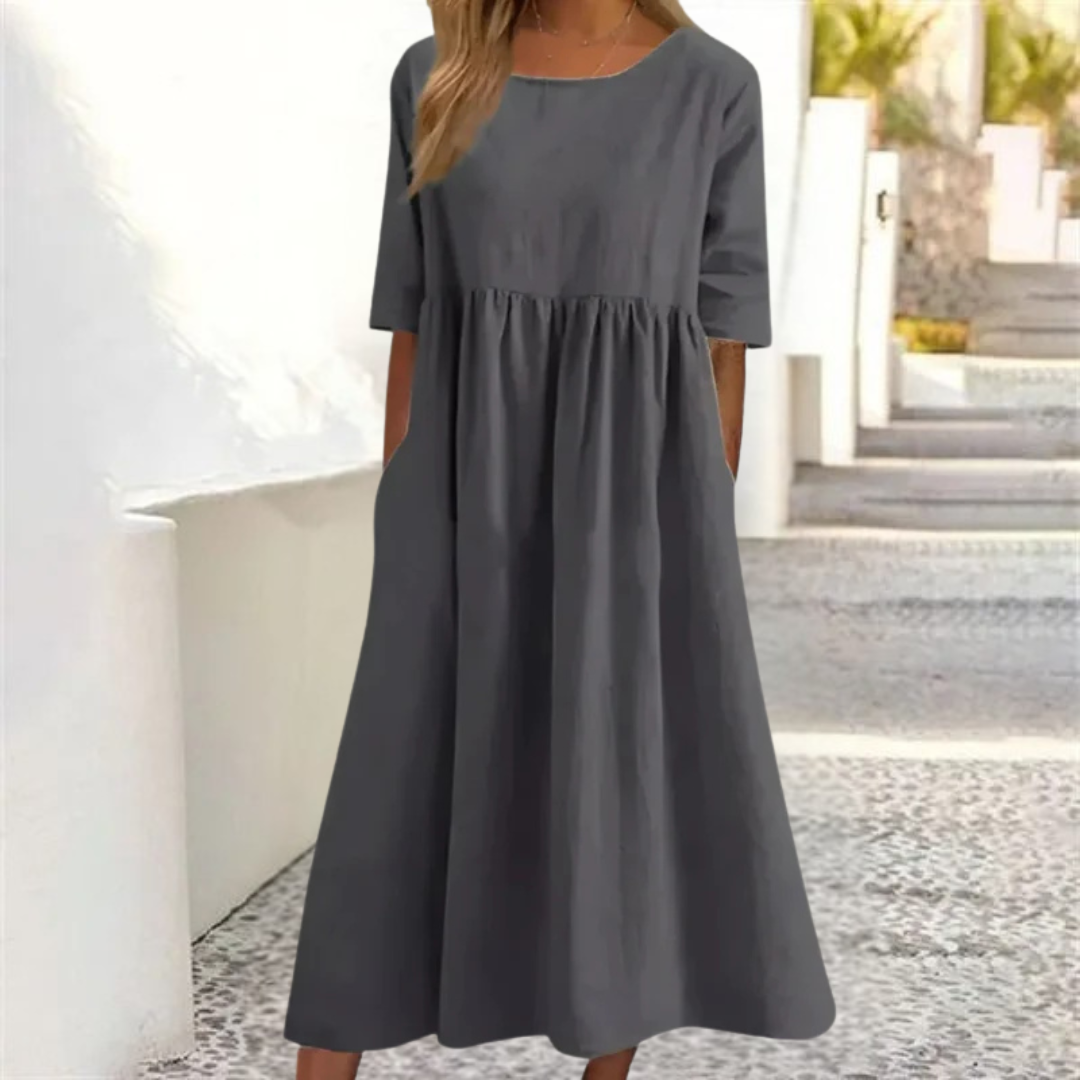 Damen Midi Kleid lockerer Schnitt fließend