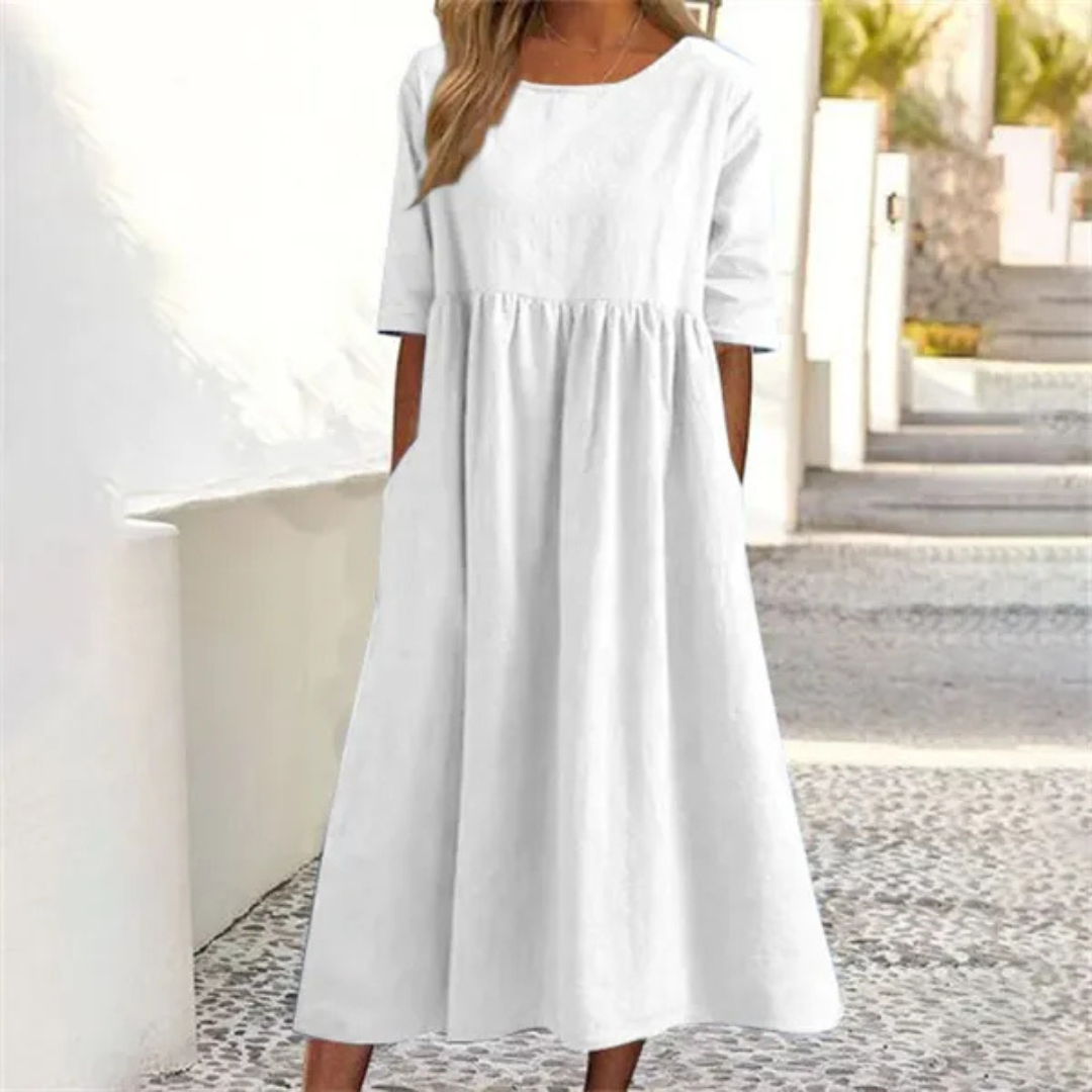 Damen Midi Kleid lockerer Schnitt fließend