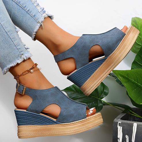 Elegante Damen Sandalen Leder Schnallenriemen