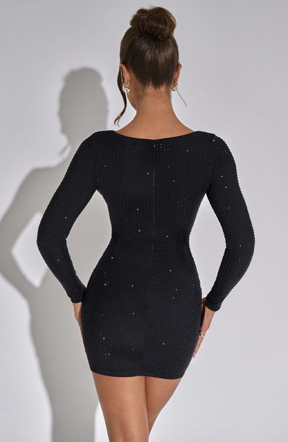 Damen Minikleid Längsärmig Glitzer Effekt