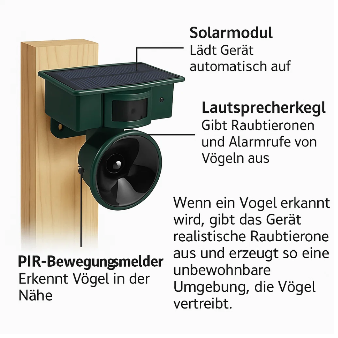 Wetterfester Vogelvertreiber mit PIR-Sensor und Solarenergie