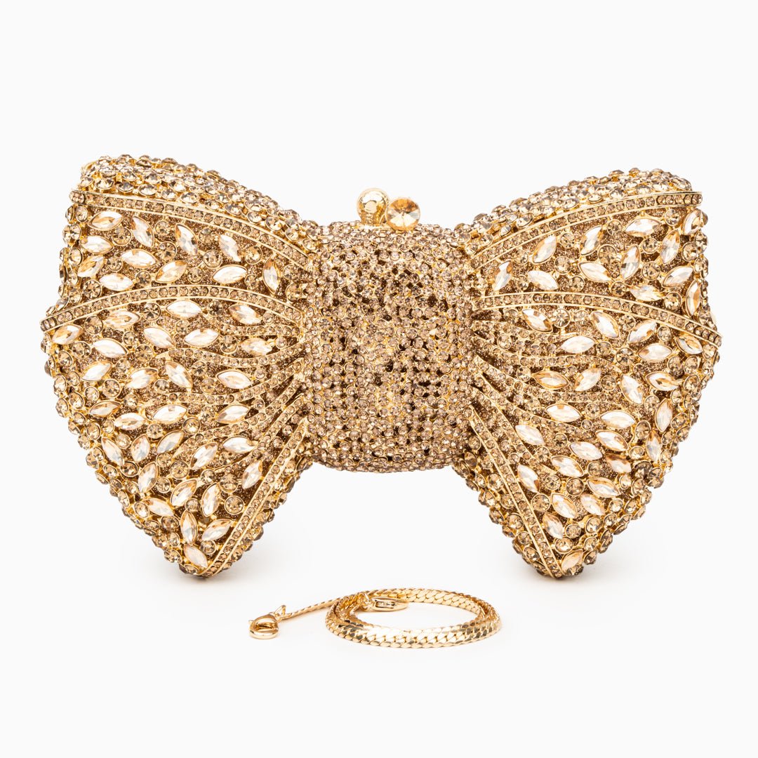 Loulou Damen Clutch Schleifenform Kristall Gold Glitzernd
