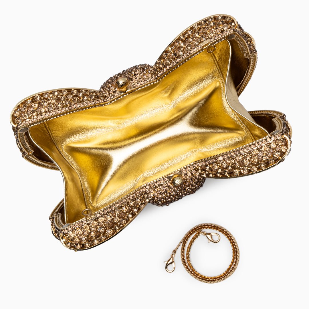 Loulou Damen Clutch Schleifenform Kristall Gold Glitzernd