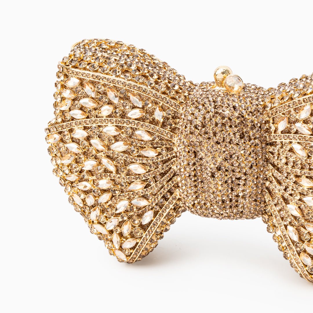 Loulou Damen Clutch Schleifenform Kristall Gold Glitzernd