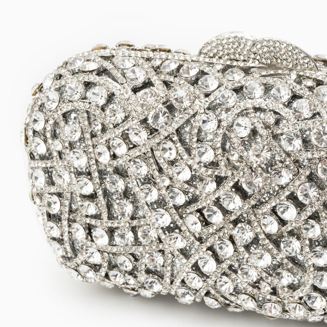 Damen Clutch Silber Kristallbesatz Glitzernd