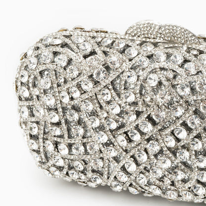 Damen Clutch Silber Kristallbesatz Glitzernd