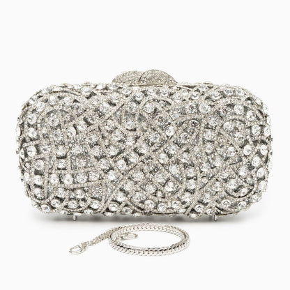 Damen Clutch Silber Kristallbesatz Glitzernd
