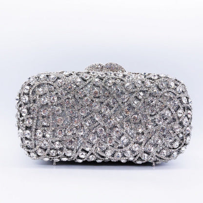 Damen Clutch Silber Kristallbesatz Glitzernd