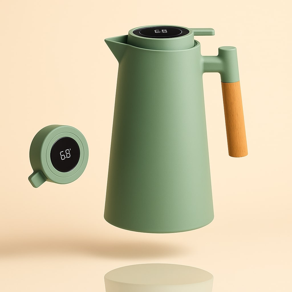 Thermoskanne 1L Isolierkanne mit Temperaturanzeige für Kaffee und Tee