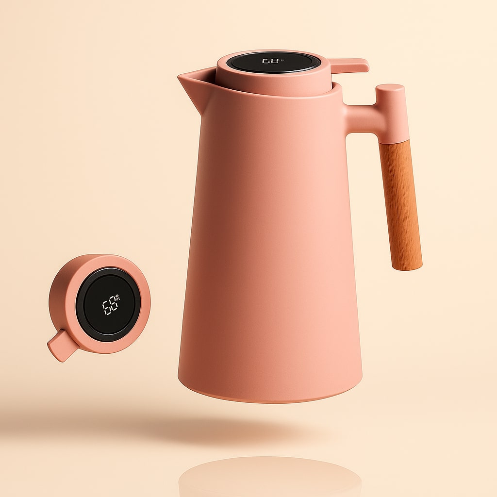 Thermoskanne 1L Isolierkanne mit Temperaturanzeige für Kaffee und Tee
