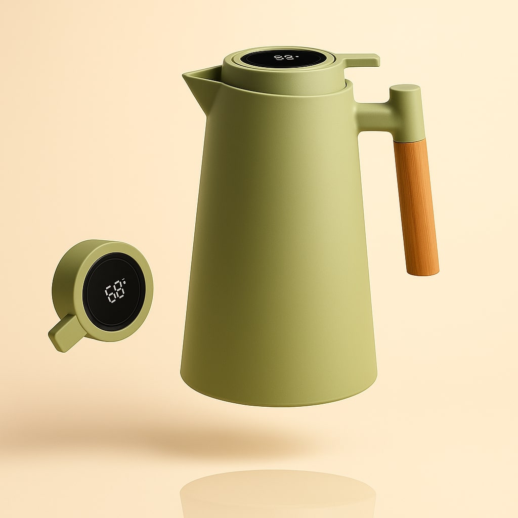 Thermoskanne 1L Isolierkanne mit Temperaturanzeige für Kaffee und Tee