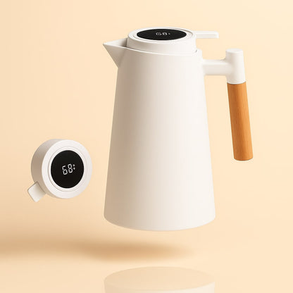 Thermoskanne 1L Isolierkanne mit Temperaturanzeige für Kaffee und Tee