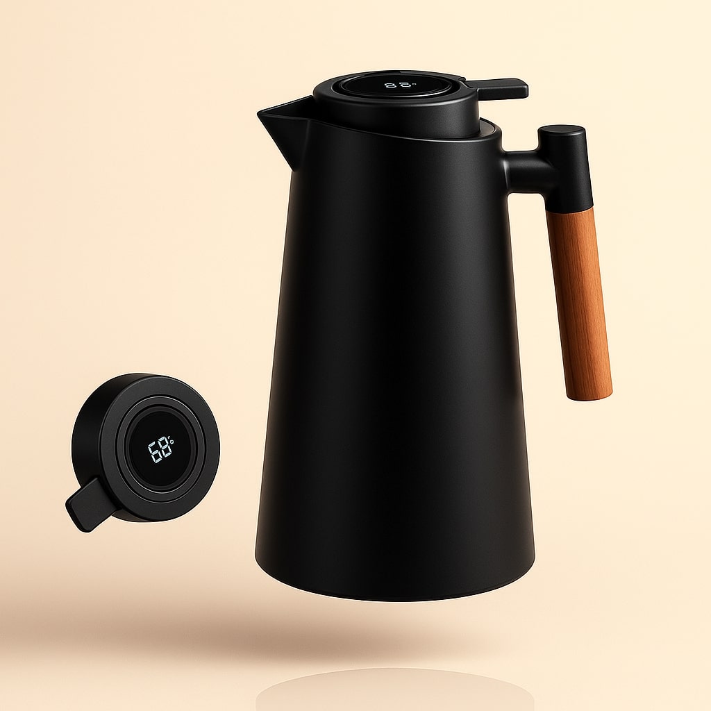 Thermoskanne 1L Isolierkanne mit Temperaturanzeige für Kaffee und Tee