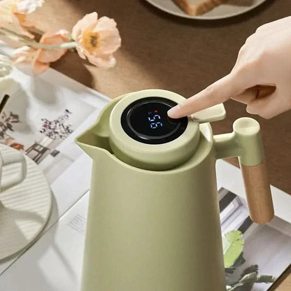 Thermoskanne 1L Isolierkanne mit Temperaturanzeige für Kaffee und Tee