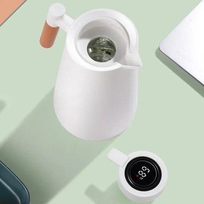 Thermoskanne 1L Isolierkanne mit Temperaturanzeige für Kaffee und Tee