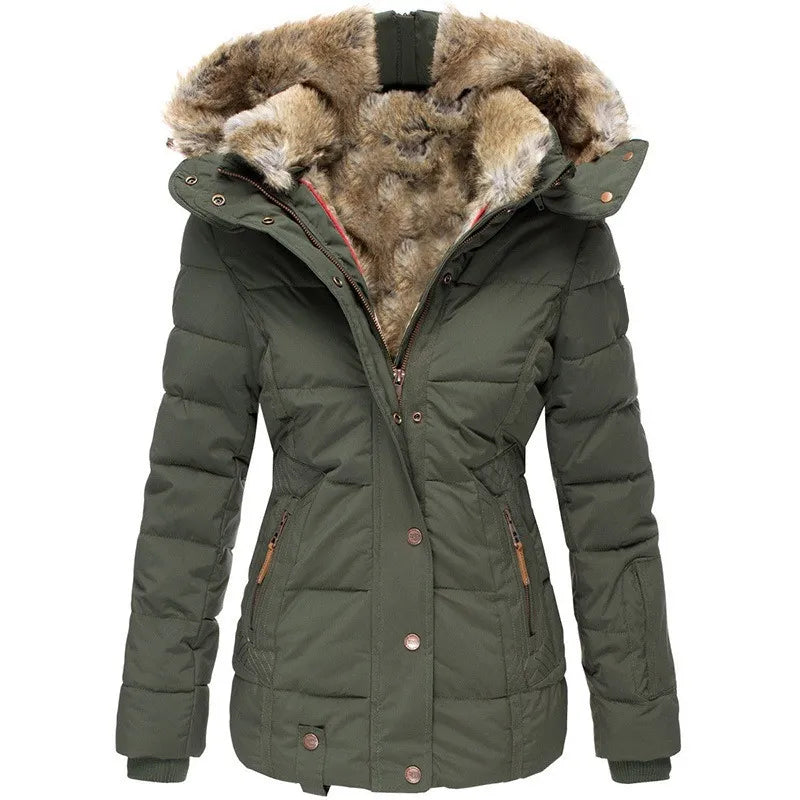 Damen Winterparka Kunstfellkapuze Warm Schwarz - Norvielle