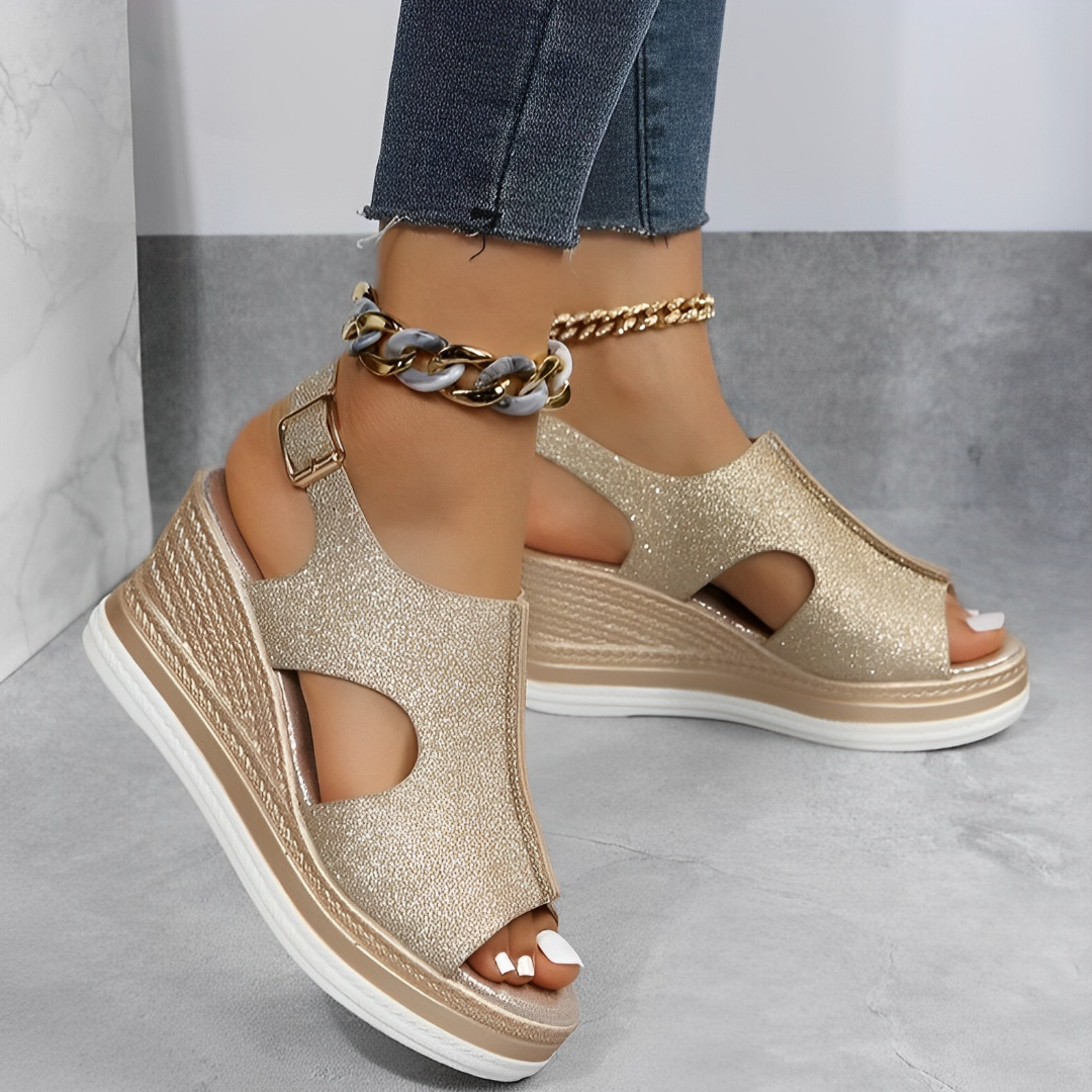 Elegante Damen Sandalen Leder Schnallenriemen Braun - Norvielle