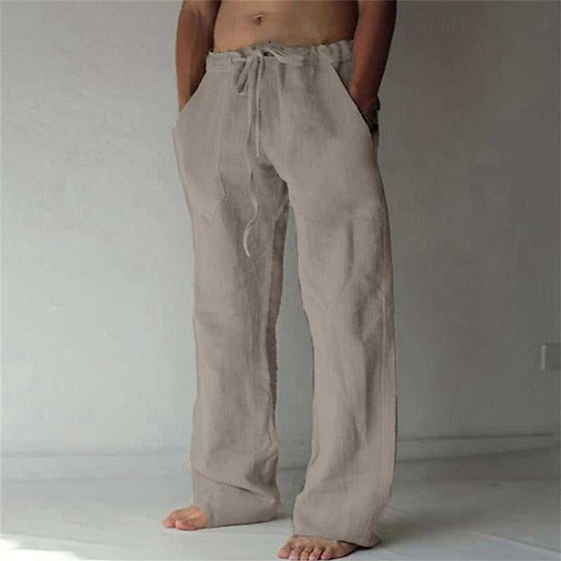 Herren Leinenhose Luftig Lockerer Schnitt Beige