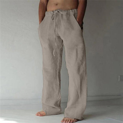 Herren Leinenhose Luftig Lockerer Schnitt Beige