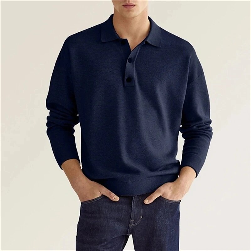Elias Herren Poloshirt Langarm Baumwolle Weiß