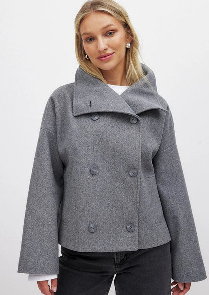 Damen Übergangsjacke Breites Revers Kurz Schwarz - Norvielle