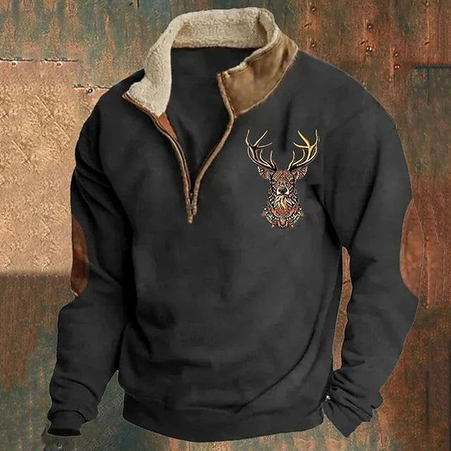 Herren Fleece Pullover Hirsch Stickerei Warm