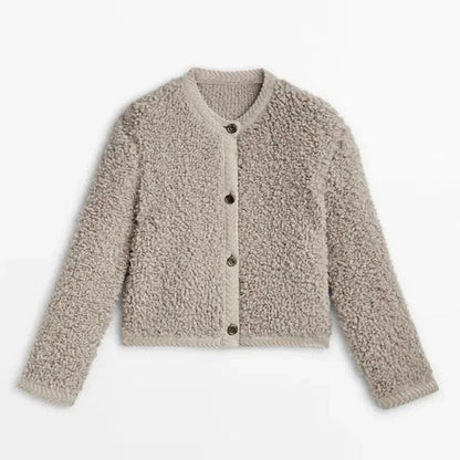 Damen Teddy Cardigan Weiches Strickmaterial Mit Knöpfen