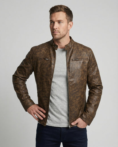 Herren Lederjacke Asymmetrisch Vintage Stil - Norvielle