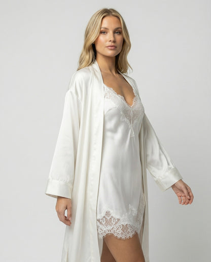 Damen Satin Nachtwäsche Set mit Spitze