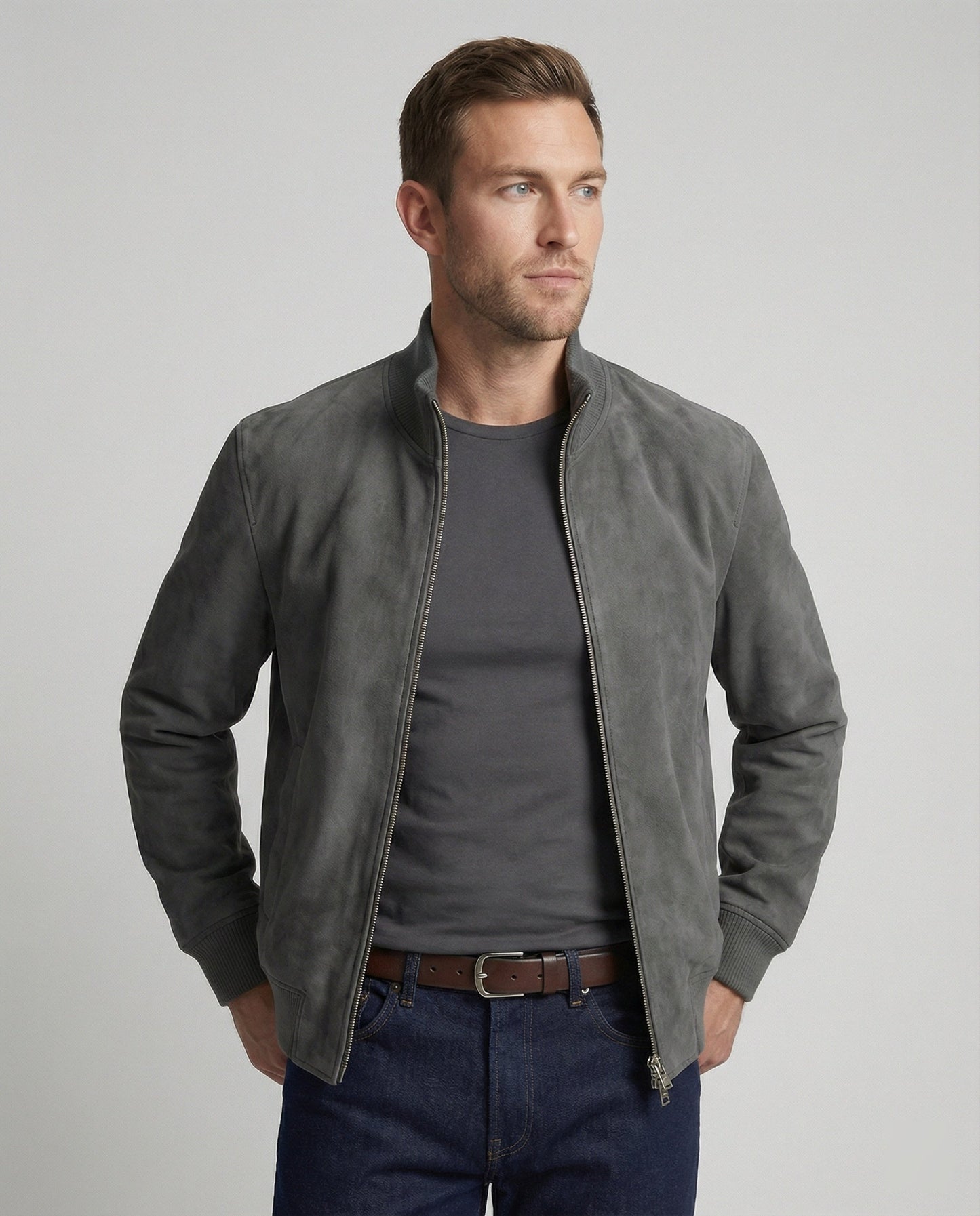 Herren Bomberjacke Lederoptik Kunstleder