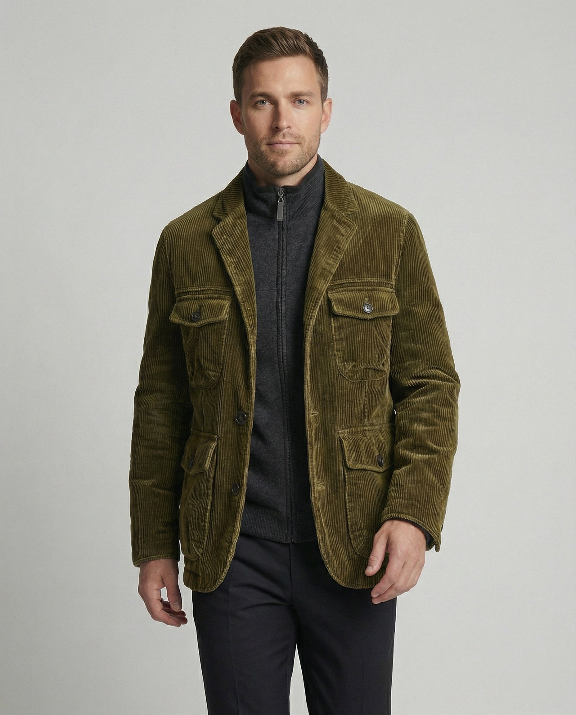 Herren Cordjacke Multifunktionale Taschen Moderner Schnitt - Norvielle