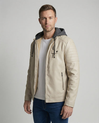 Herren Lederjacke Kapuzenlederjacke