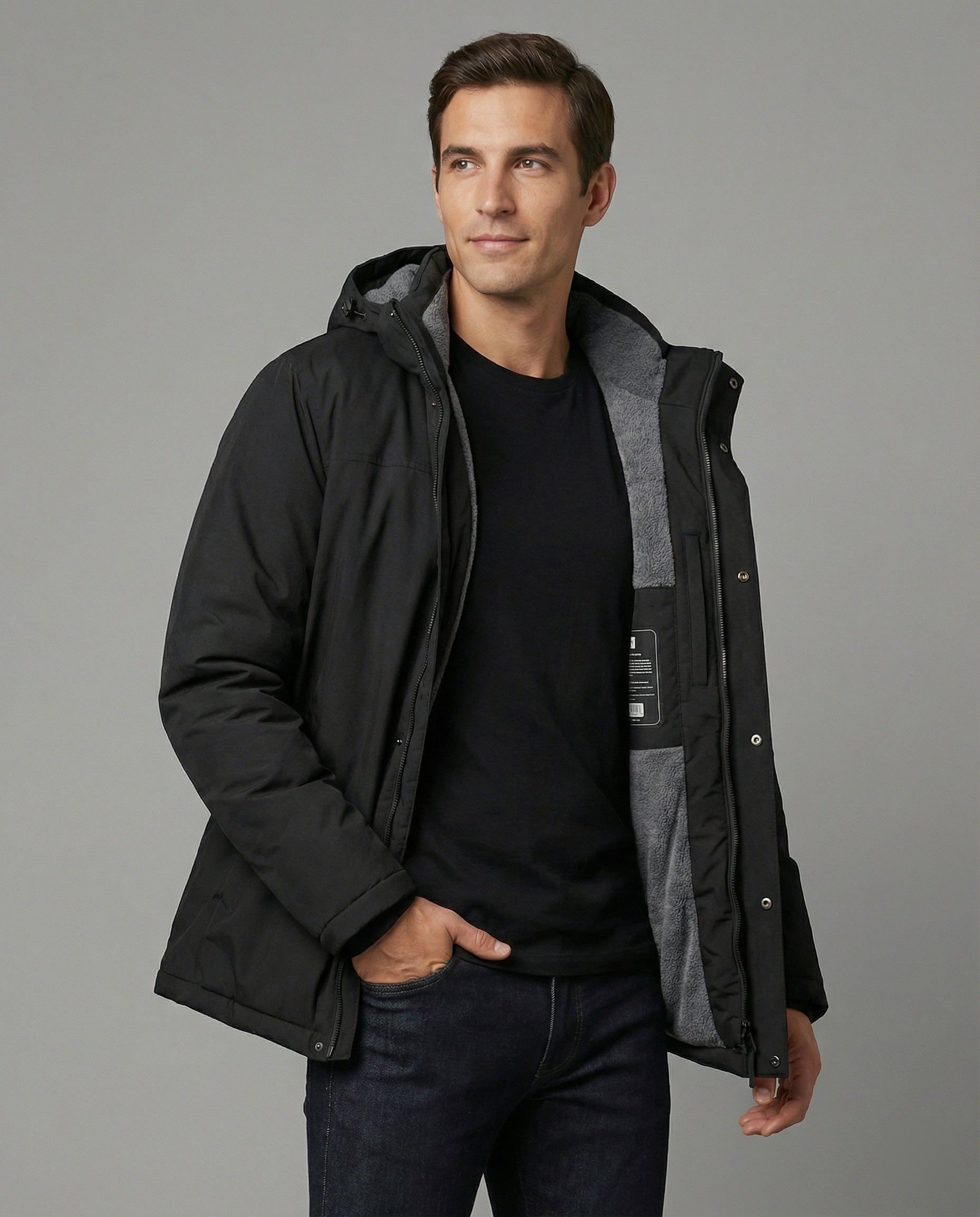 Herren Wintermantel Wollstoff Schwarz - Norvielle