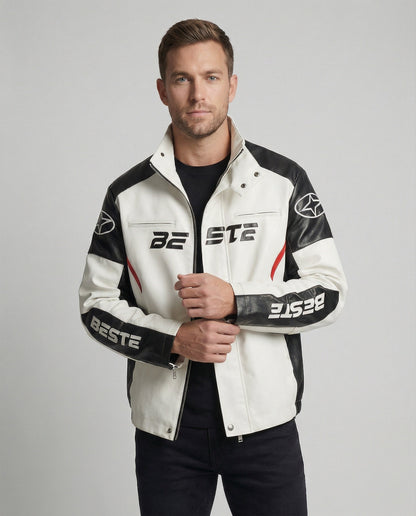 Herren Lederjacke Kunstleder Rennradjacke
