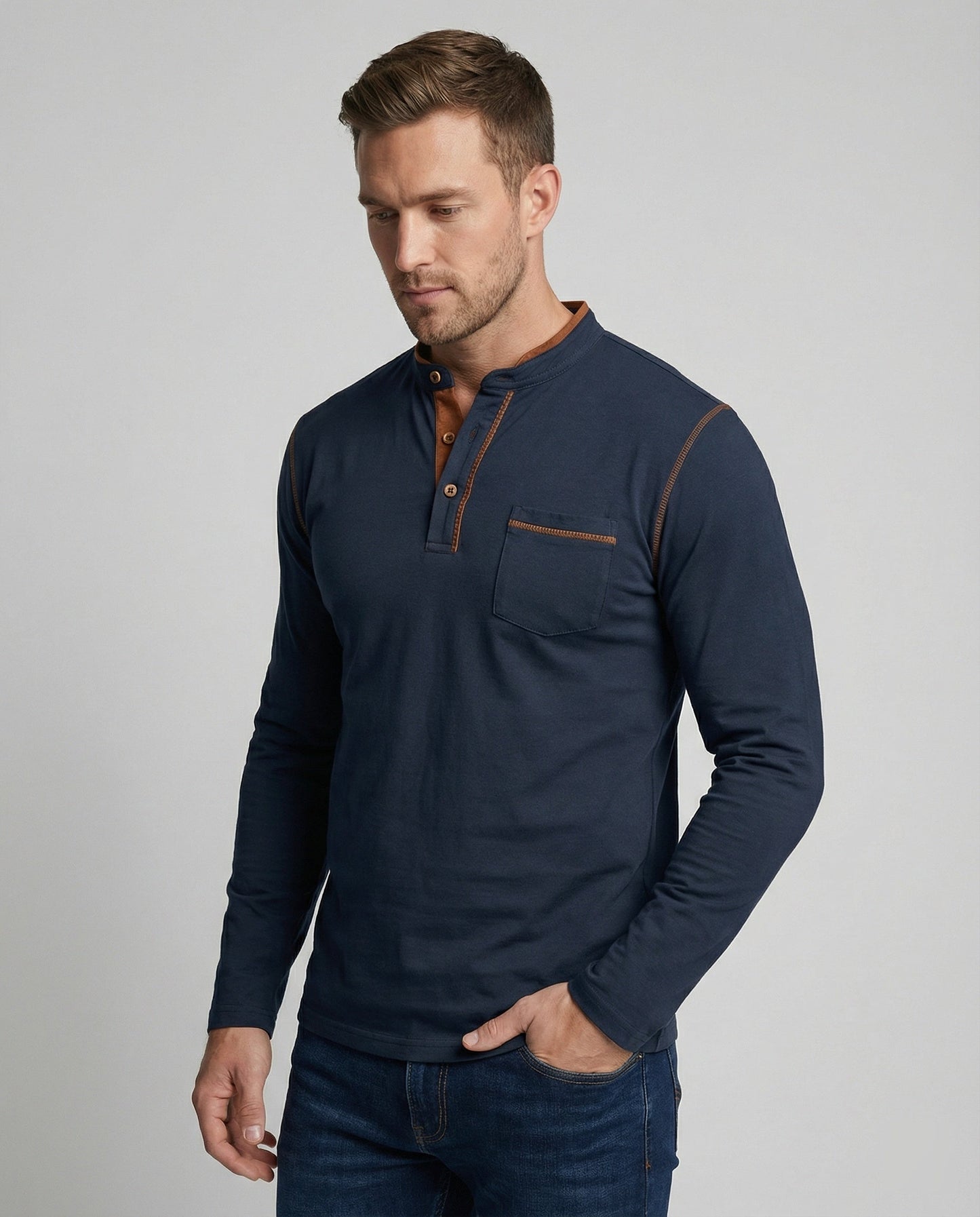 Herren Langarm-Henley-Shirt - Norvielle