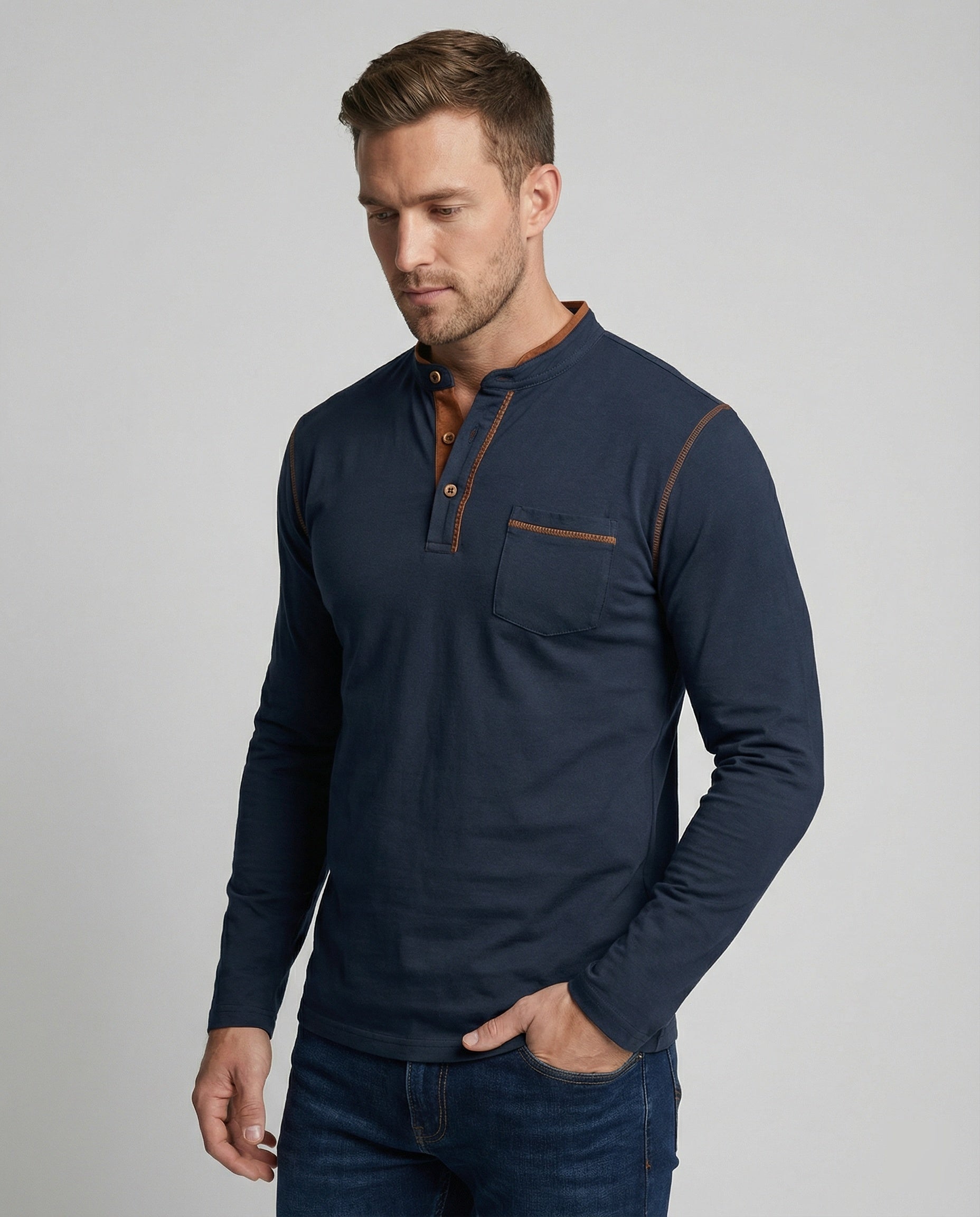 Herren Langarm-Henley-Shirt - Norvielle
