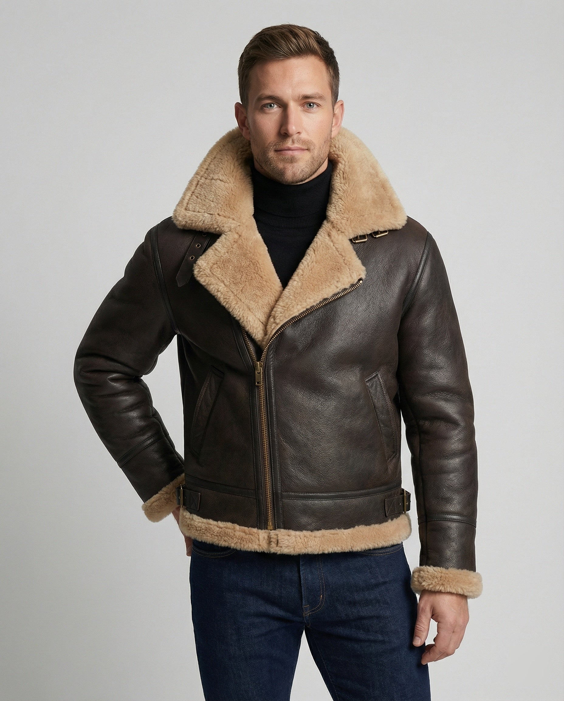 Lammfell Pilotenjacke Schwarz - Norvielle