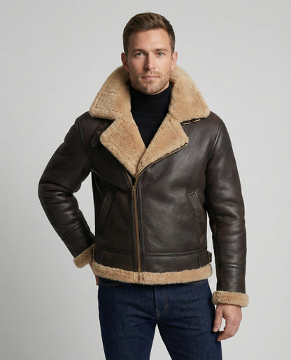 Lammfell Pilotenjacke Schwarz - Norvielle