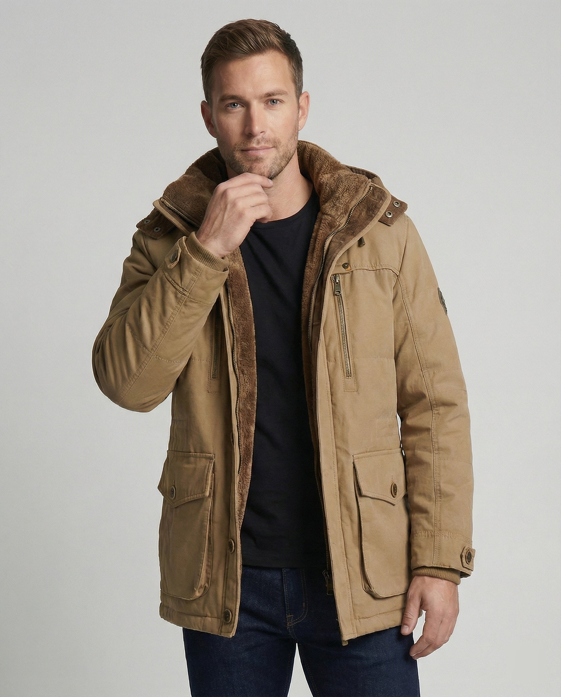 Herren Warme Winterjacke Funktionsmaterial Schwarz - Norvielle