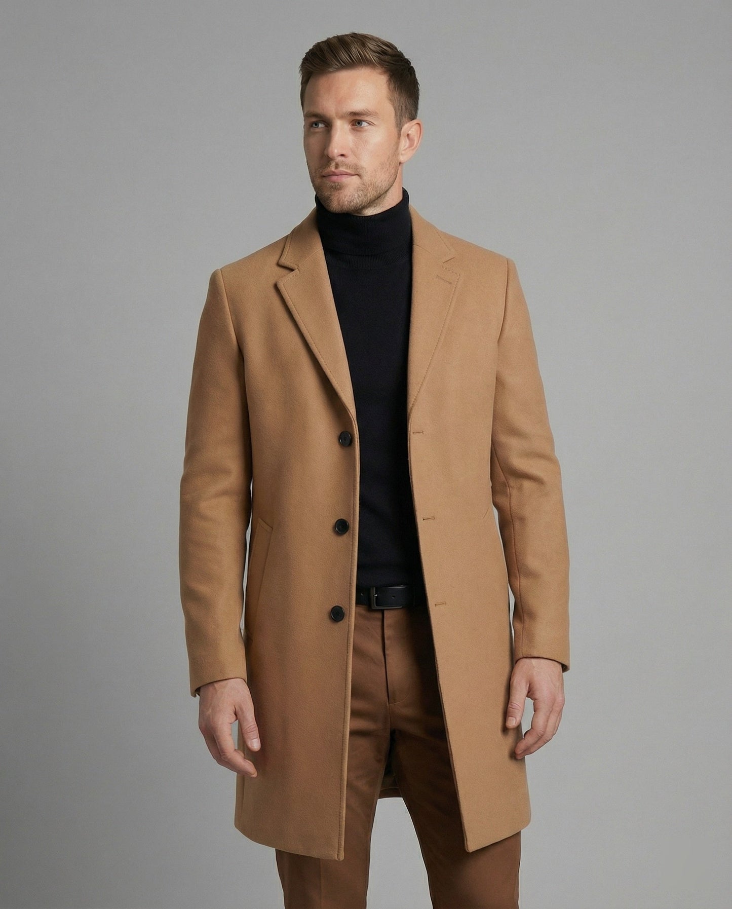Herren Wolltrenchcoat Elegant Schwarz - Norvielle